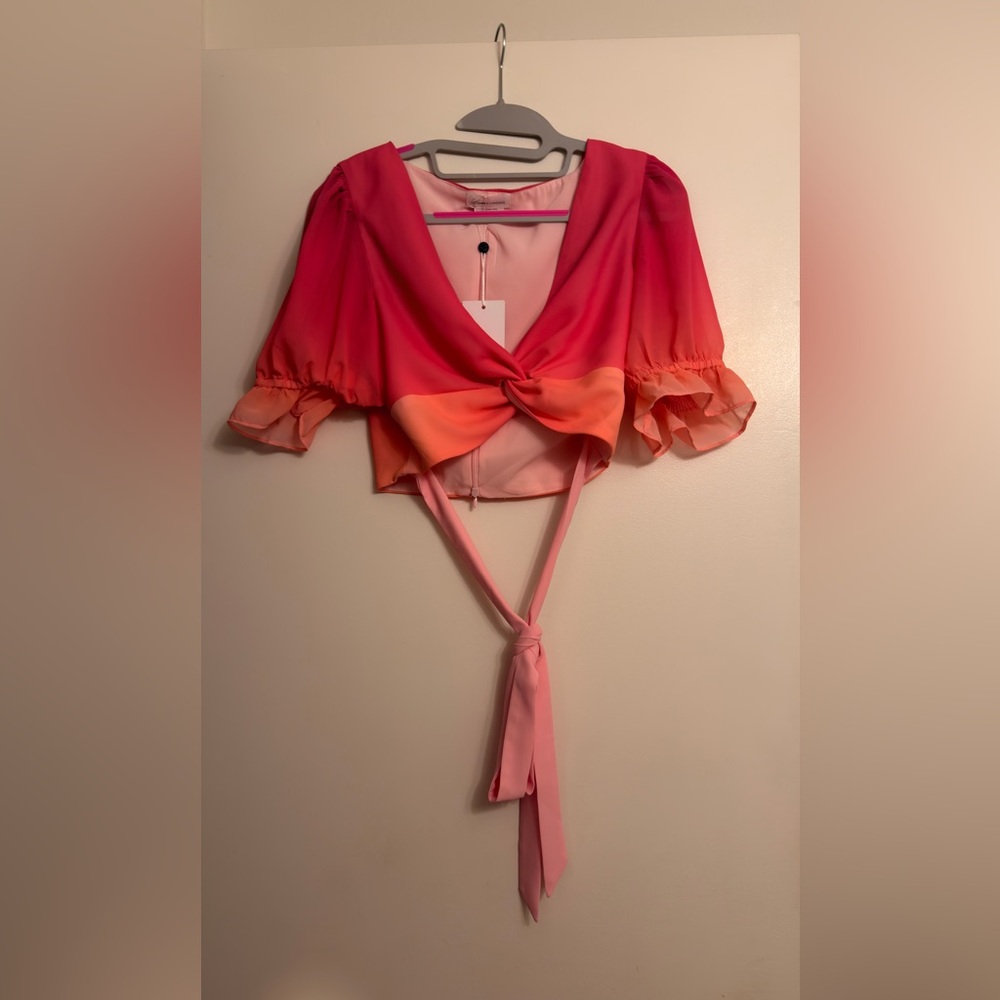 Lovers + Friends Vivid Pink and Orange Blouse